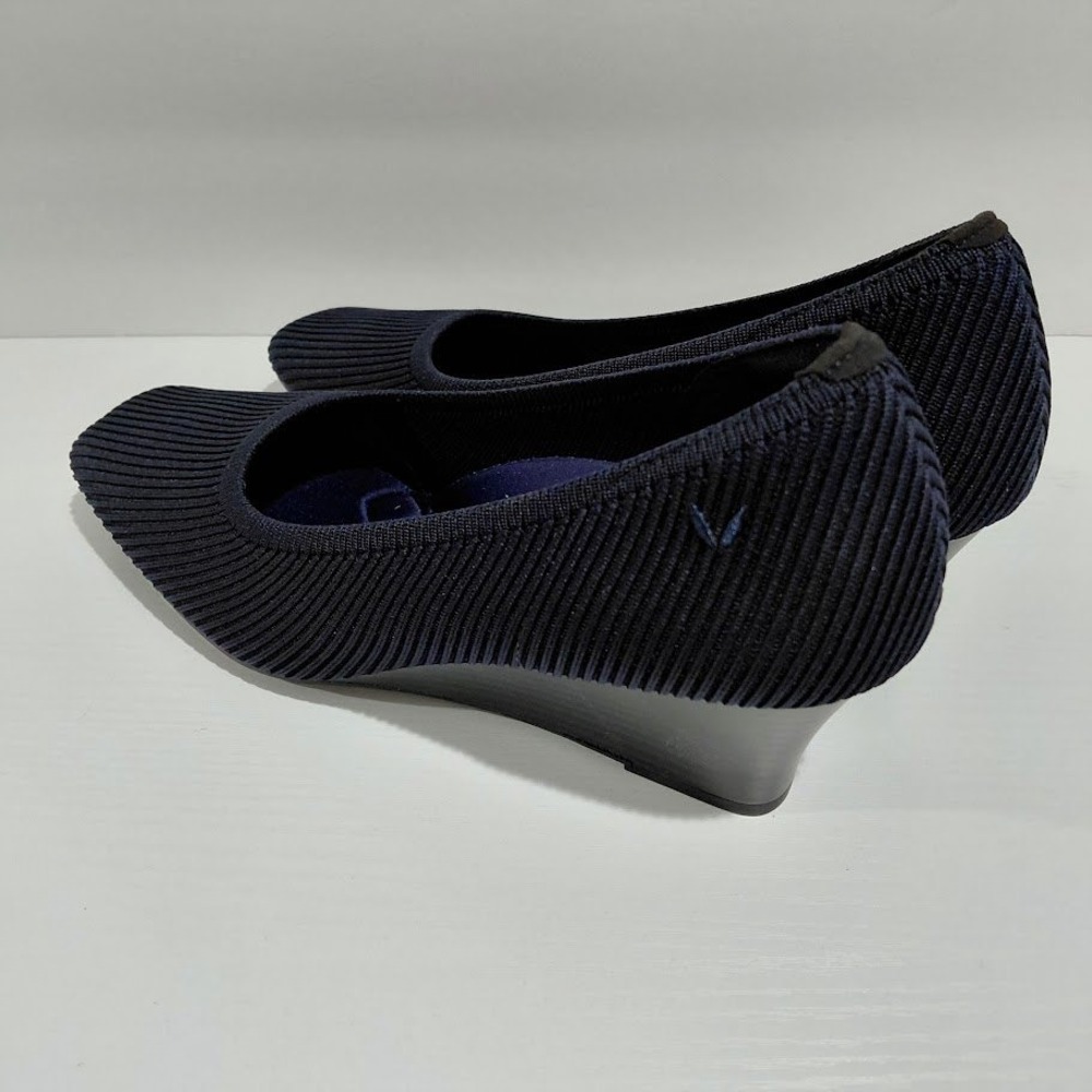 Vivaia Margot Wedge Pro Navy Blue Ribbed Knit Square Toe Pumps Womens Size 39.5 - Picture 5 of 12